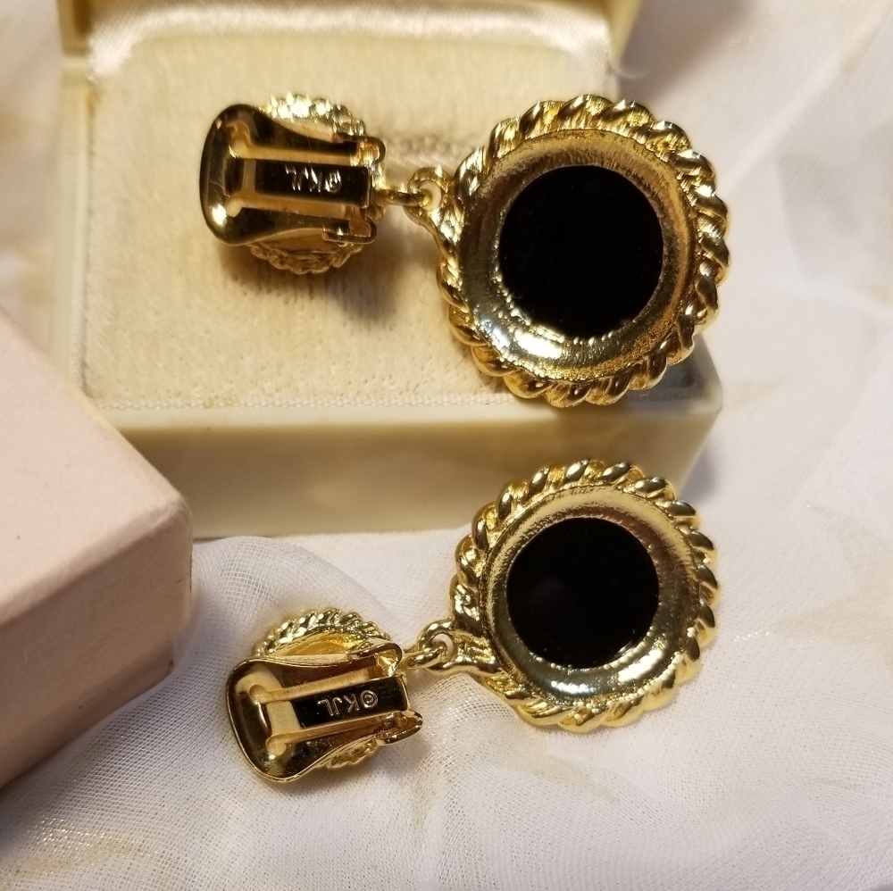 Vtg Kjl Kenneth Jay Lane Black Gold Earrings — image 6 of 8